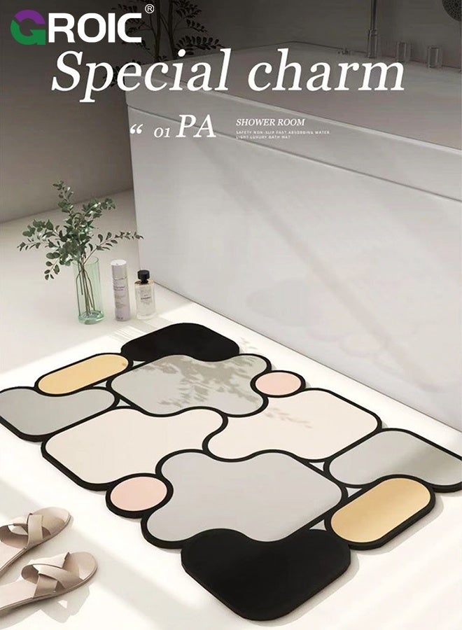 GROIC Non Slip Bath Mat, 50×80CM, Rubber Backing Ultra Thin Bathroom Rugs Fit Under Door Quick Dry Super Absorbent Bath Rug Shower Mat for Floor Bathtub Shower Sink, Puzzle Pattern Diatom Mud Mat - Image 2
